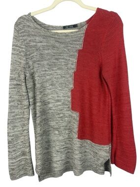 NIC+ZOE Cotton Blend Geometric Colorblock Space Dye Knit Sweater - Size Medium